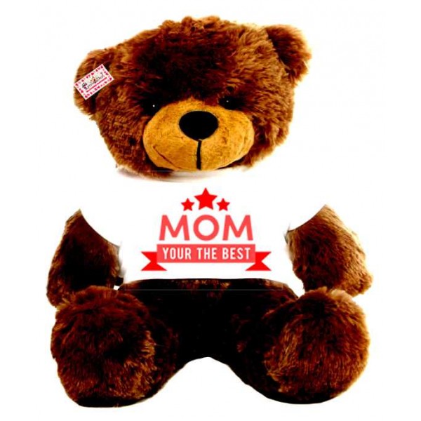 2 feet brown teddy bear wearing MOM Your the best T-shirt